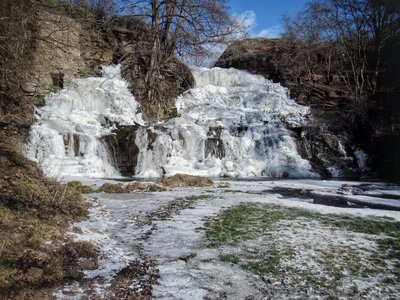 Джуринський водоспад, замерз водоспад, Тернопільщина, лютий 2025