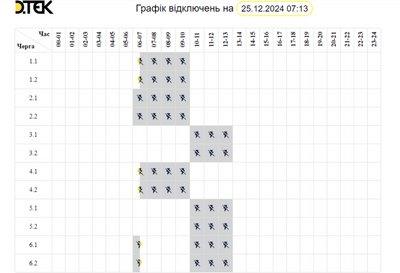 У ДТЕК оприлюднили графік знеструмлень в Одесі та області на 25 грудня У ДТЕК оприлюднили графік знеструмлень в Одесі та області на 25 грудня