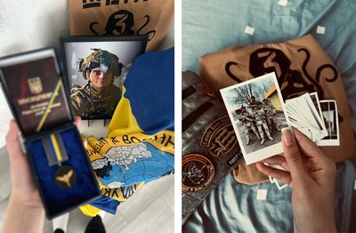 Прапор, медаль, та особисті речі Давида, які Аріані передали після поховання її загиблого хлопці, бійці спецпідрозділу "Кракен" ГУР МО Прапор, медаль, та особисті речі Давида, які Аріані передали після поховання її загиблого хлопці, бійці спецпідрозділу "Кракен" ГУР МО