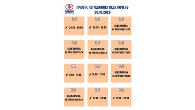 На Чернігівщині 6 жовтня застосують графік погодинних відключень На Чернігівщині 6 жовтня застосують графік погодинних відключень