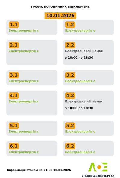 На Львівщині 10 січня будуть діяти графіки відключення електроенергії На Львівщині 10 січня будуть діяти графіки відключення електроенергії