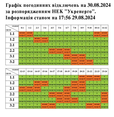 Графік вимкнення електроенергії на Львівщині 30 серпня