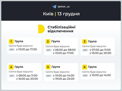 Як відключатимуть світло у Києві та області 13 грудня Як відключатимуть світло у Києві та області 13 грудня