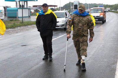 Ветеран Сергій Соломенников під час марафону на підтримку ЗСУ Ветеран Сергій Соломенников під час марафону на підтримку ЗСУ