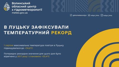 У Луцьку 1 серпня зафіксували рекорд максимальної температури У Луцьку 1 серпня зафіксували рекорд максимальної температури
