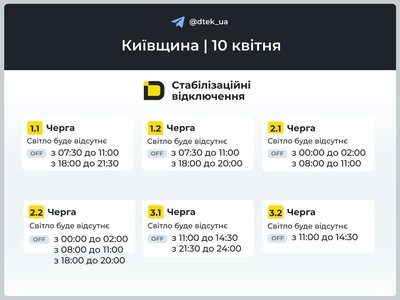 Графіки відключень на Київщині: коли на вимикатимуть світло 10 квітня