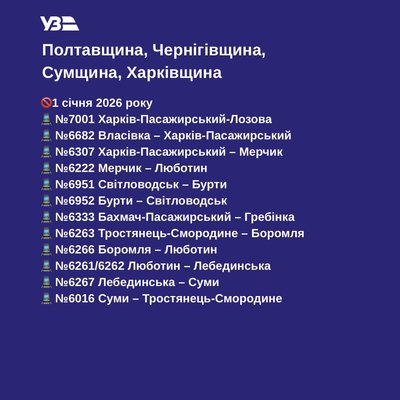 На Полтавщині на новорічні свята скасують частину приміських поїздів На Полтавщині на новорічні свята скасують частину приміських поїздів