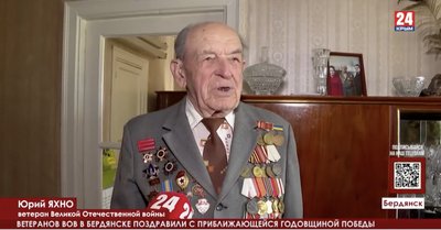 A Berdyansk veteran in a Victory Day propaganda story in 2022 A Berdyansk veteran in a Victory Day propaganda story in 2022