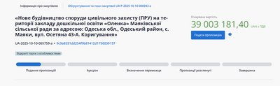 На Одещині оголосили тендер на будівництво укриття в дитячому садку за 39 мільйонів гривень На Одещині оголосили тендер на будівництво укриття в дитячому садку за 39 мільйонів гривень