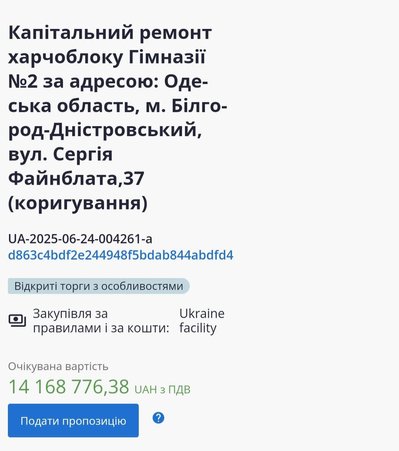 На Одещині планують виділити понад 14 мільйонів гривень на ремонт шкільної їдальні На Одещині планують виділити понад 14 мільйонів гривень на ремонт шкільної їдальні