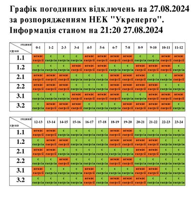 Відключення електроенергії на Львівщині: графіки на 27 серпня Відключення електроенергії на Львівщині: графіки на 27 серпня
