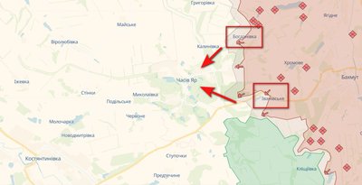 Наступ РФ на Часів Яр: ситуація в Богдавнівці, Іванівському мапа Наступ РФ на Часів Яр: ситуація в Богдавнівці, Іванівському мапа