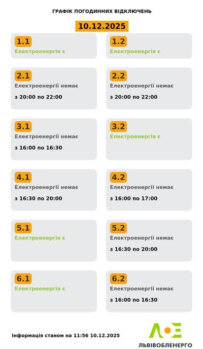 На Львівщині 10 грудня будуть діяти графіки відключення електроенергії На Львівщині 10 грудня будуть діяти графіки відключення електроенергії