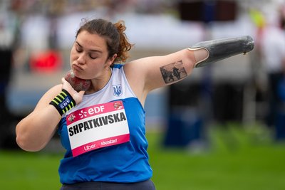 Марія Шпатківська на етапі Гран-прі-2024 з параатлетики в Парижі, штовхання ядра Марія Шпатківська на етапі Гран-прі-2024 з параатлетики в Парижі, штовхання ядра
