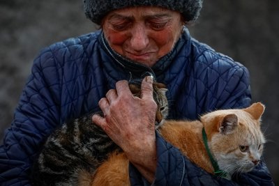 Валентина з котами проводжає сусідку, яка виїжджає з прифронтового Покровська 18 грудня 2024 року Валентина з котами проводжає сусідку, яка виїжджає з прифронтового Покровська 18 грудня 2024 року