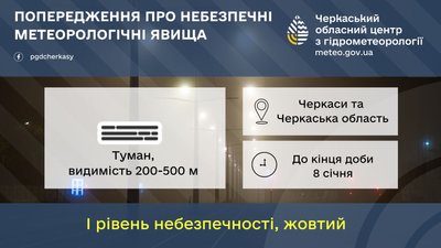 Обережно на дорогах: на Черкащині до кінця доби 8 січня прогнозують туман Обережно на дорогах: на Черкащині до кінця доби 8 січня прогнозують туман