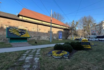 Квітковий годинник та композиції поруч Квітковий годинник та композиції поруч