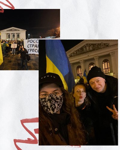 Аня і Настя Гречкіни, героїні вистави "Місто Марії: щоденники облоги", та співак Андрій Хливнюк