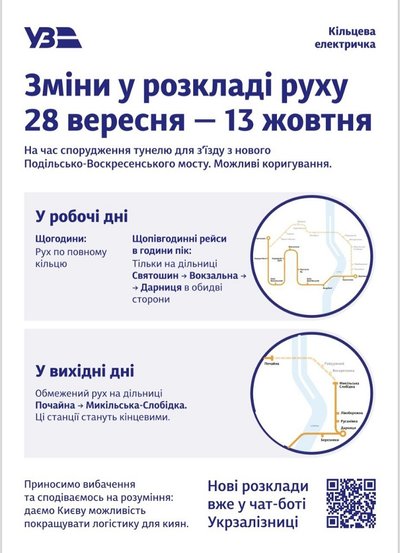 Київська електричка попереджає про зміни в русі Київська електричка попереджає про зміни в русі