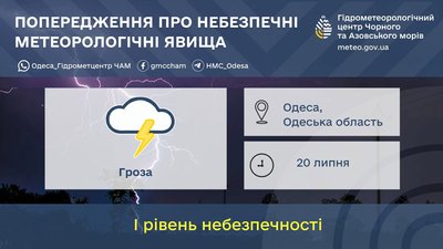 В Одесі та області очікують грозу 20 липня: оголосили жовтий рівень небезпечності