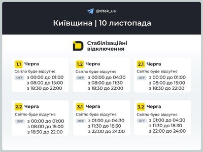 У Києві та області 10 листопада діятимуть графіки: коли вимикатимуть світло У Києві та області 10 листопада діятимуть графіки: коли вимикатимуть світло