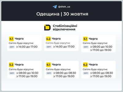 На Одещині діють стабілізаційні відключення електроенергії: оприлюднили графіки На Одещині діють стабілізаційні відключення електроенергії: оприлюднили графіки