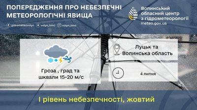 На Волині оголосили жовтий рівень небезпеки: синоптики прогнозують грозу з градом На Волині оголосили жовтий рівень небезпеки: синоптики прогнозують грозу з градом