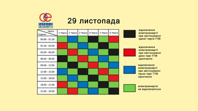 Графіки погодинних відключень електроенергії на Чернігівщині: які черги планують вимикати 29 листопада Графіки погодинних відключень електроенергії на Чернігівщині: які черги планують вимикати 29 листопада