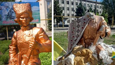 РФ зруйнувала ракетами пам’ятник Нестору Махну у Гуляйполі, зруйнований пам'ятник внаслідок обстрілу, Гуляйполе, Нестор Махно, український революціонер