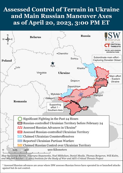 карта бойових дій в Україні станом на 20 квітня 2023 року — ISW карта бойових дій в Україні станом на 20 квітня 2023 року — ISW