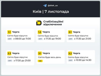 У Києві та області 7 листопада діятимуть графіки відключень: коли вимикатимуть світло У Києві та області 7 листопада діятимуть графіки відключень: коли вимикатимуть світло