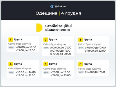 Як на Одещині 4 грудня вимикатимуть світло: графіки відключень