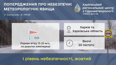 Попередження про пориви вітру в Харкові та області 20 лютого Попередження про пориви вітру в Харкові та області 20 лютого