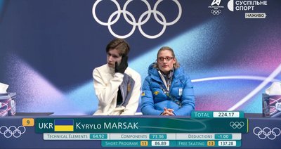 Кирило Марсак у зоні очікування оцінки за довільну програму на Олімпіаді-2026 Кирило Марсак у зоні очікування оцінки за довільну програму на Олімпіаді-2026