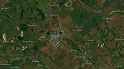 Місто Дружківка Донецької області на мапі 6 лютого 2026 року Місто Дружківка Донецької області на мапі 6 лютого 2026 року