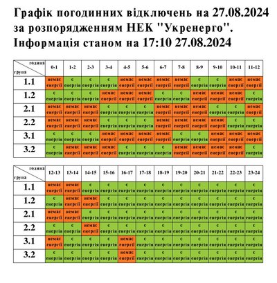 Відключення електроенергії на Львівщині: графіки на 27 серпня Відключення електроенергії на Львівщині: графіки на 27 серпня