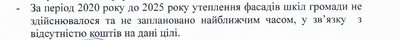 Відповідь на запит Чудейської громади щодо утеплення фасадів у школах