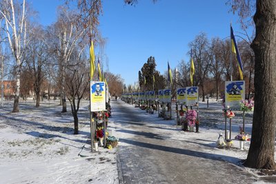 На Полтавщині через негоду почали обламуватися прапори на Алеї Героїв На Полтавщині через негоду почали обламуватися прапори на Алеї Героїв