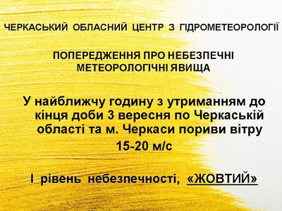 Перший рівень небезпечності: черкащан попереджають про сильний вітер