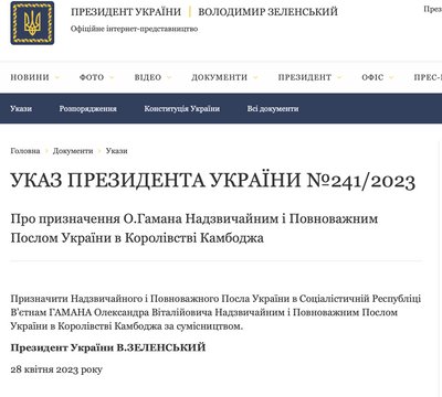 Указ Зеленського щодо призначання Гамана Указ Зеленського щодо призначання Гамана