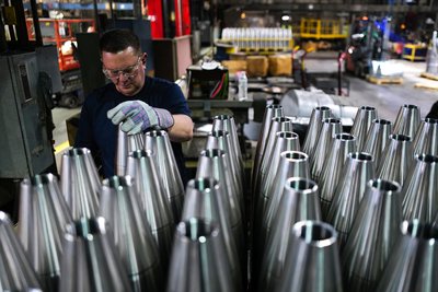 A worker during a production process at the Scranton Army Ammunition Plant (SCAAP) in Pennsylvania, April 16, 2024