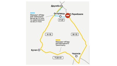 Маршрут об'їзду для транспорту, ремонт містка, Теребовля Маршрут об'їзду для транспорту, ремонт містка, Теребовля