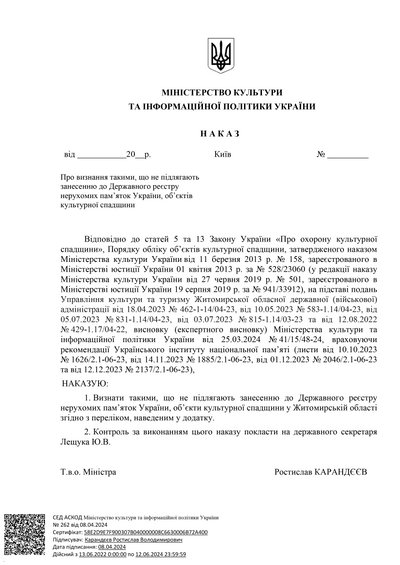 Мінкульт дозволив виключити із держреєстру майже пів сотні пам'яток історії на Житомирщині: список Мінкульт дозволив виключити із держреєстру майже пів сотні пам'яток історії на Житомирщині: список
