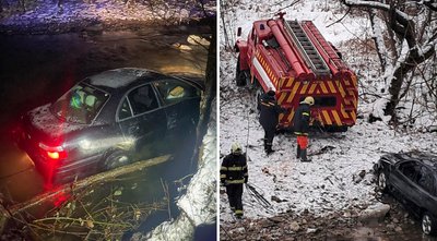 На Закарпатті автівка внаслідок ДТП з'їхала з дороги у річку На Закарпатті автівка внаслідок ДТП з'їхала з дороги у річку