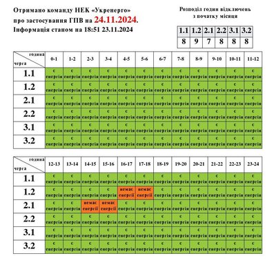 Як вимикатимуть світло на Львівщині 24 листопада: графіки