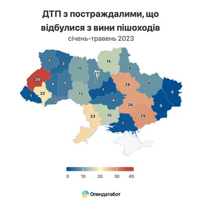 Кількість ДТП з вини пішоходів, графіка Опендатабот