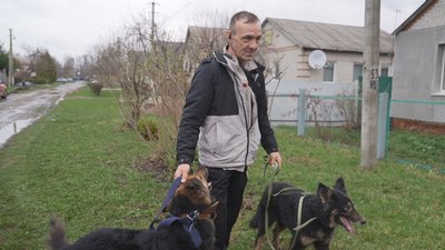 Житель Великої Рибиці пішки вивів своїх собак з-під обстрілів