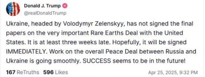 Трамп заявив, що Україна має "негайно підписати" угоду про рідкісноземельні метали із США Трамп заявив, що Україна має "негайно підписати" угоду про рідкісноземельні метали із США