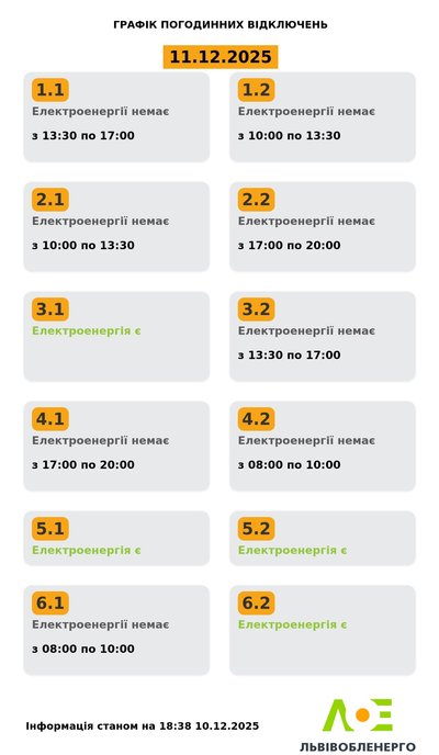 На Львівщині 11 грудня будуть діяти графіки відключення електроенергії На Львівщині 11 грудня будуть діяти графіки відключення електроенергії