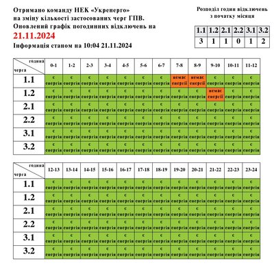 Вимкнення електроенергії на Львівщині 21 листопада: графіки Вимкнення електроенергії на Львівщині 21 листопада: графіки